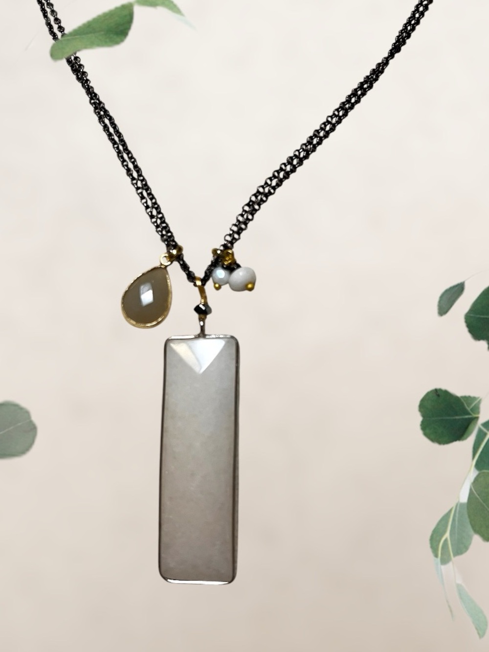 Nakamol White Quartz Bar Pendant Necklace with Gold Tone Accents